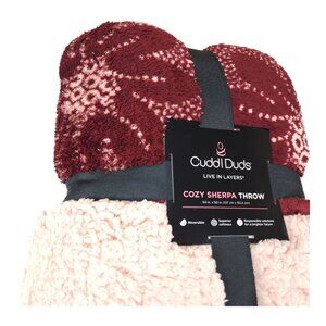 Cuddl Duds Cozy Sherpa Throw Blanket 50" x 60" Reversible Double-Sided Red Pink